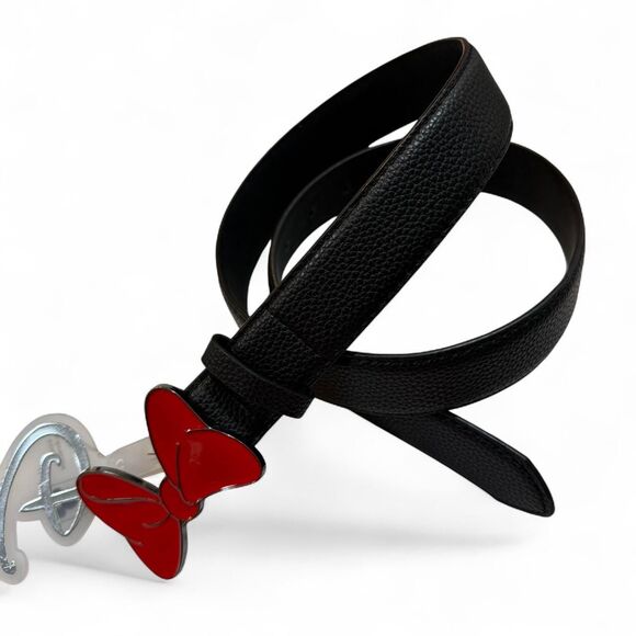 Disney Minnie Mouse black Vegan leather belt with red bow detail - size M - Picture 1 of 8